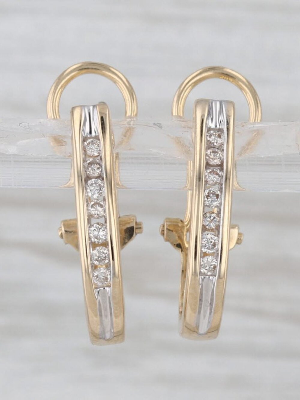 0.20ctw Diamond Journey J-Hook Earrings 14k Yellow Gold Omega Backs